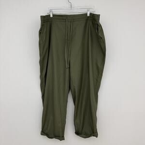 Talbots Womens 20W Green Cotton Tencel Pull On Elastic Waist Capri Pants Comfort